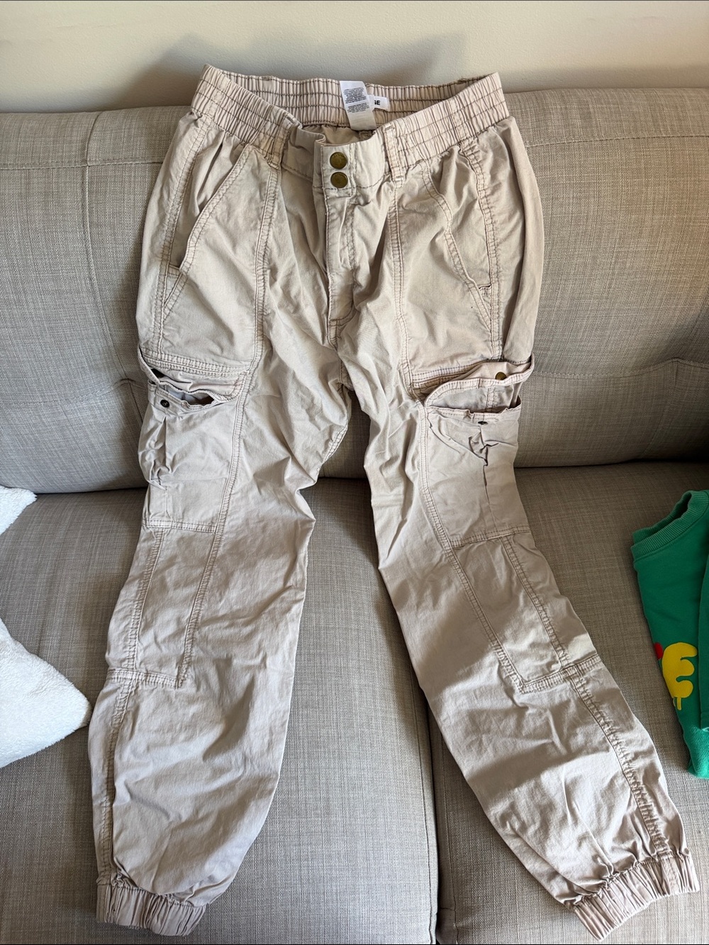 Garage Beige Elastic Waist Cargo Pants